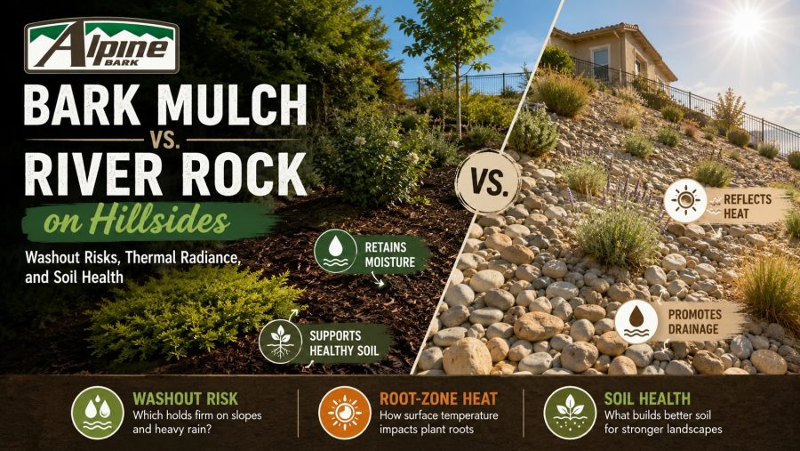 Bark Mulch vs. River Rock on Hillsides: Washout Risks, Thermal Radiance, and Soil Health